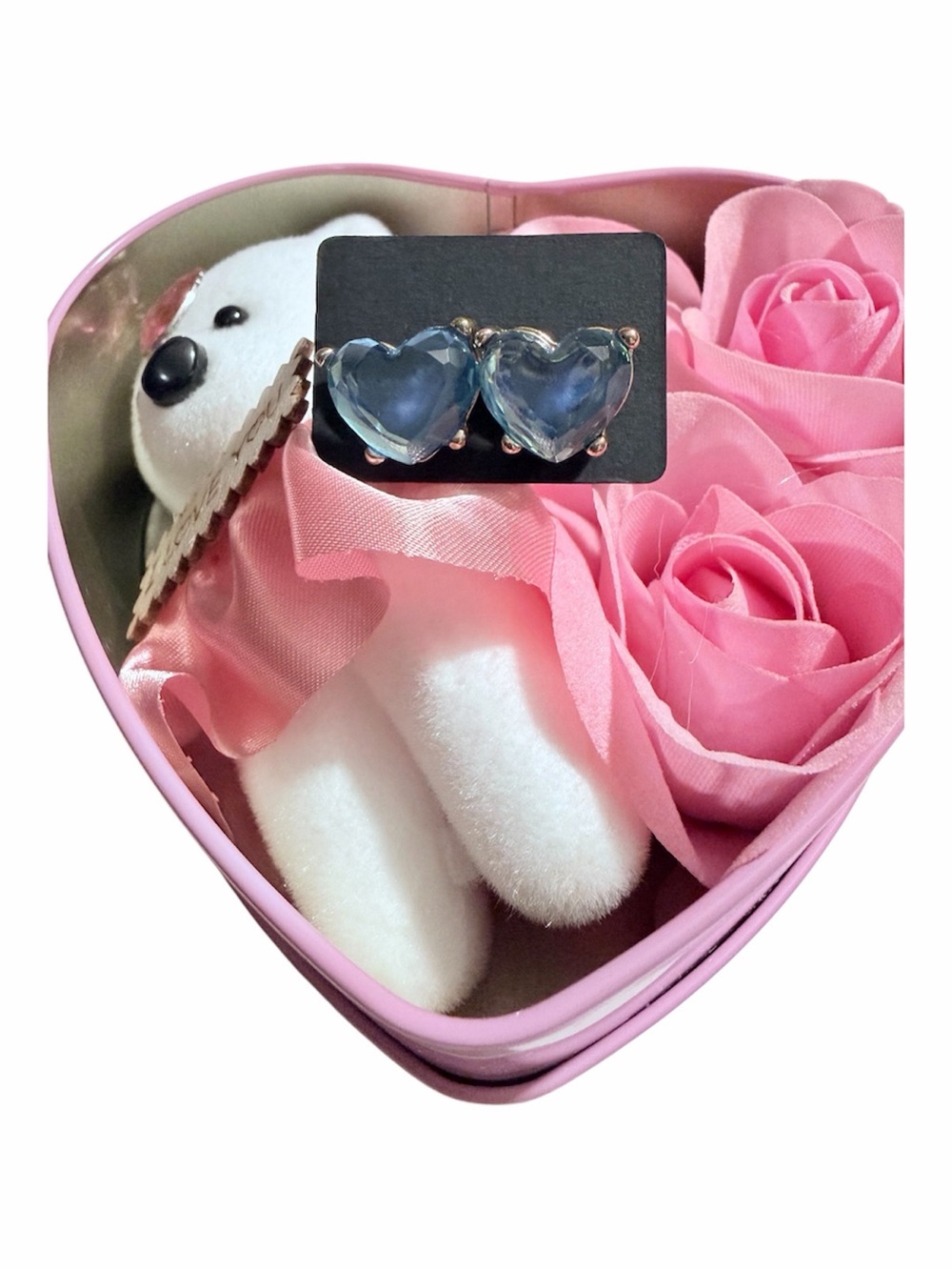 Heart-Shaped Blue Crystal Stud Earrings - Elegant Women's Jewelry